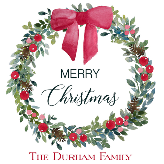 Christmas Wreath and Bow Square Gift Stickers